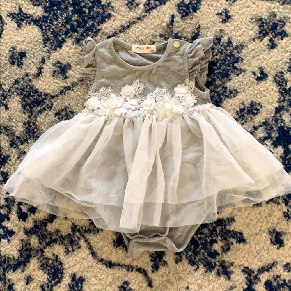 Gray and Floral Baby Girl Dress - 9/12 months